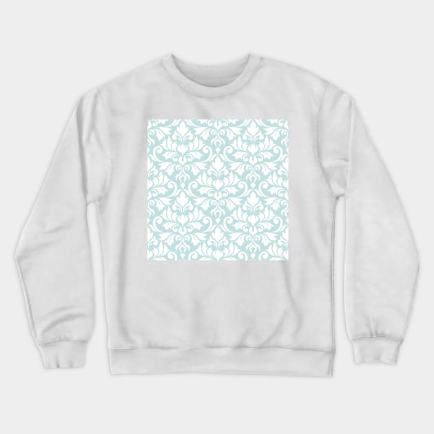 Flourish Damask Ptn White on Lt Teal Crewneck Sweatshirt by NataliePaskell